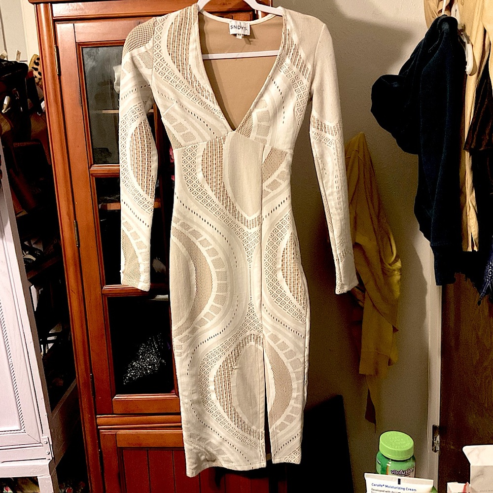 Sndys Midi Bodycon Dress cream/nude Size XSmall